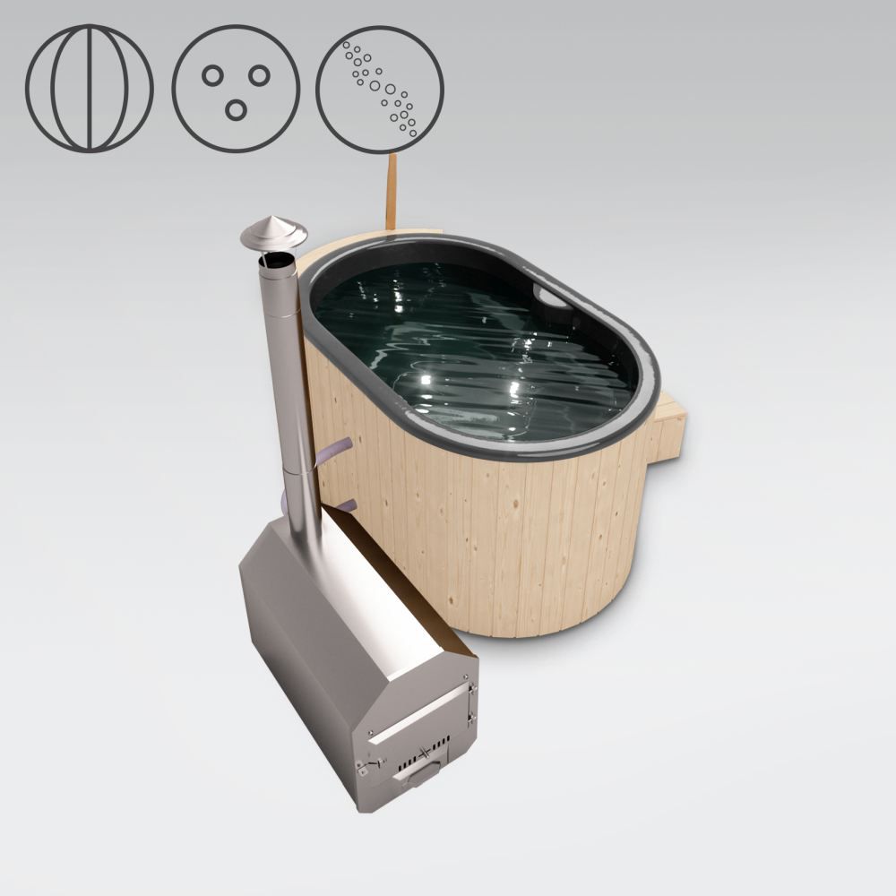 Hot Tub 02 aus Fichtenholz mit LED-Beleuchtung, Thermodeckel, Luftmassagedüsen und Wärmedämmung, Wanne: Anthrazit, Außenabmessungen: 189 x 118 cm (L x B)