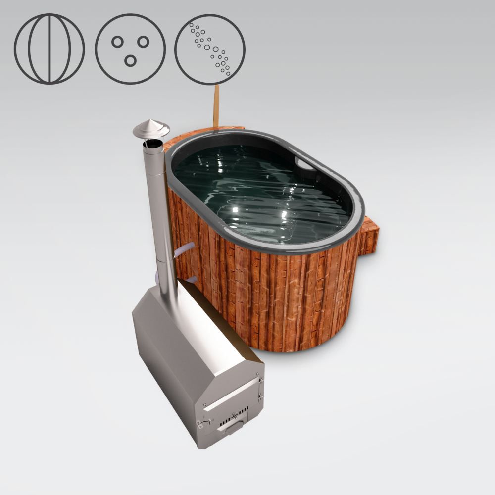 Hot Tub 02 aus Thermoholz mit LED-Beleuchtung, Thermodeckel, Luftmassagedüsen und Wärmedämmung, Wanne: Anthrazit, Außenabmessungen: 189 x 118 cm (L x B)