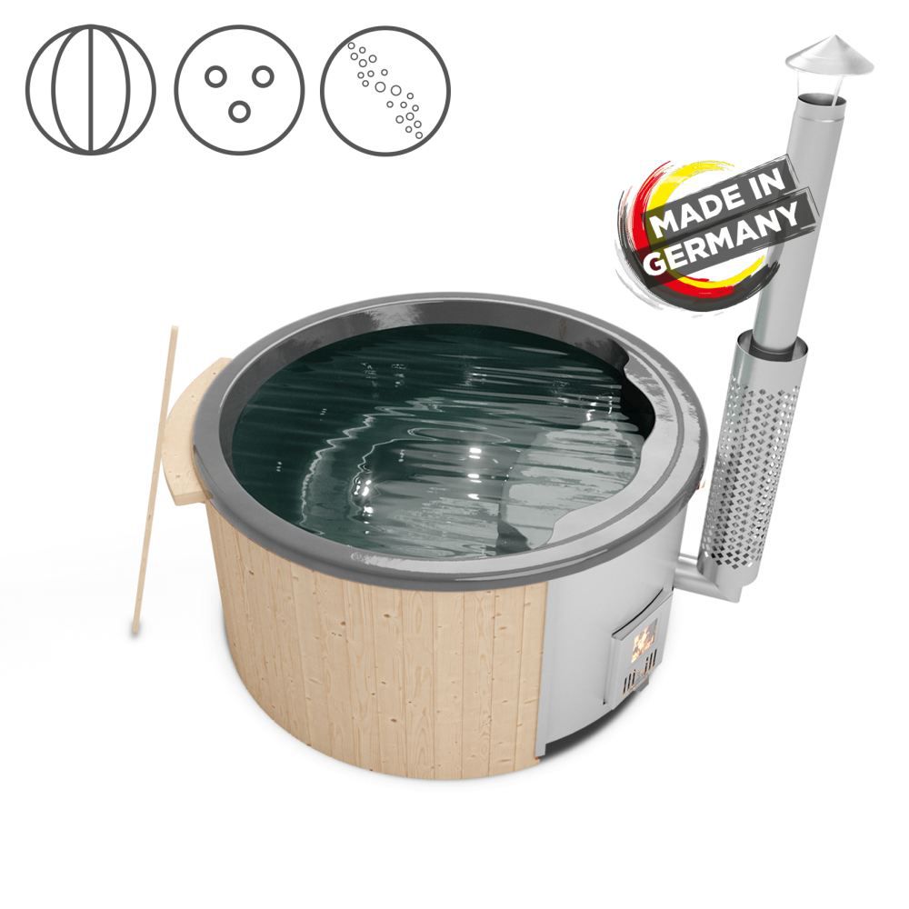 Hot Tub 03 aus Fichtenholz mit LED-Beleuchtung, Thermodeckel, Luftmassagedüsen und Wärmedämmung, Wanne: Anthrazit, Innendurchmesser: 180 cm