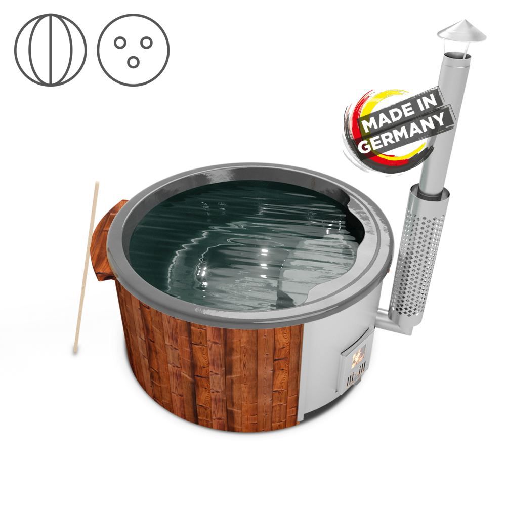 Hot Tub 03 aus Thermoholz mit LED-Beleuchtung, Thermodeckel und Wärmedämmung, Wanne: Anthrazit, Innendurchmesser: 180 cm