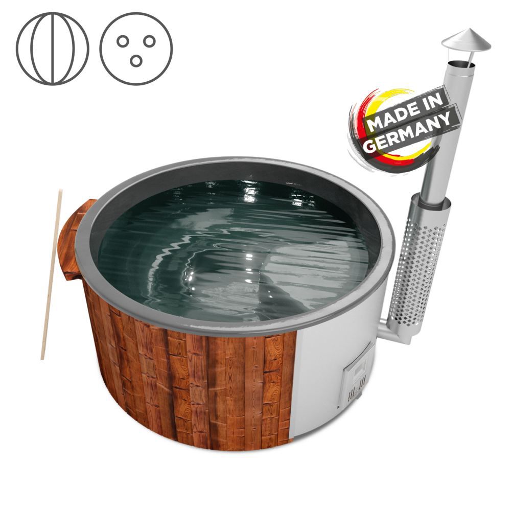 Hot Tub 03 aus Thermoholz mit LED-Beleuchtung, Thermodeckel und Wärmedämmung, Wanne: Anthrazit, Innendurchmesser: 200 cm