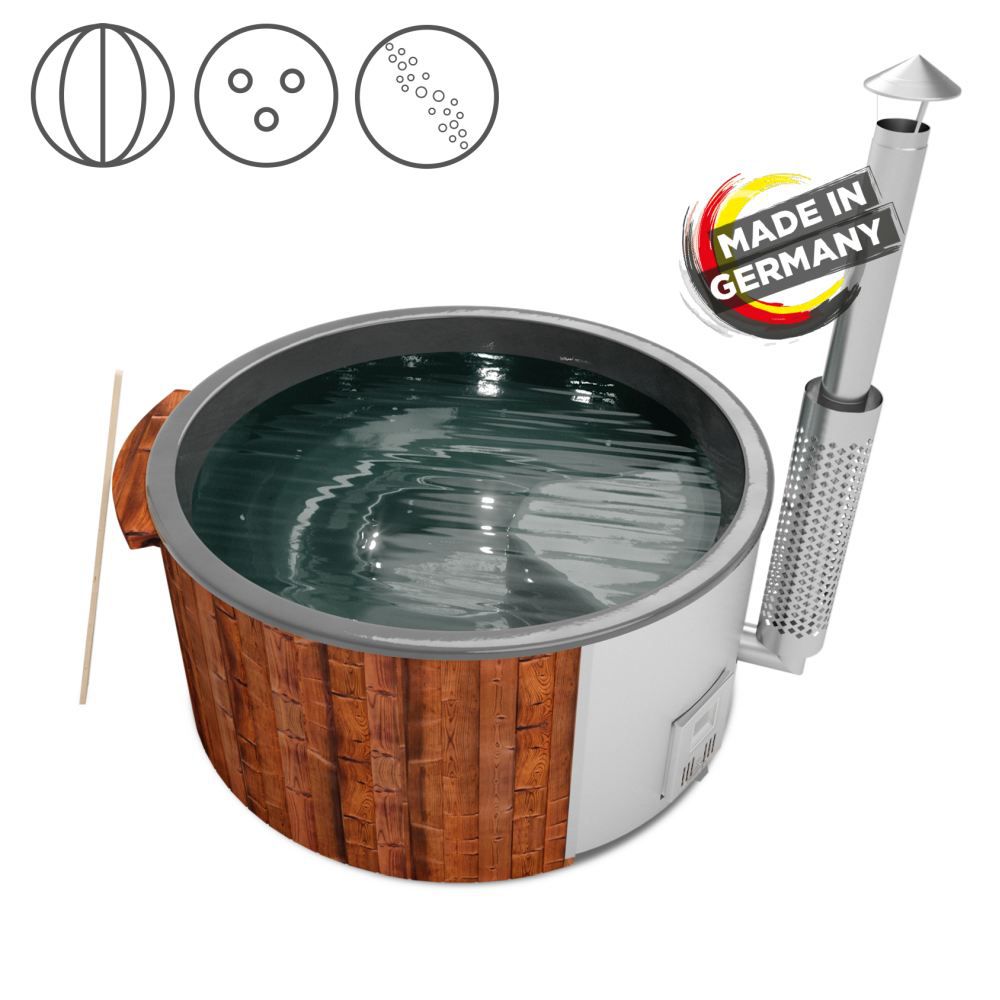 Hot Tub 03 aus Thermoholz mit LED-Beleuchtung, Thermodeckel, Luftmassagedüsen und Wärmedämmung, Wanne: Anthrazit, Innendurchmesser: 200 cm