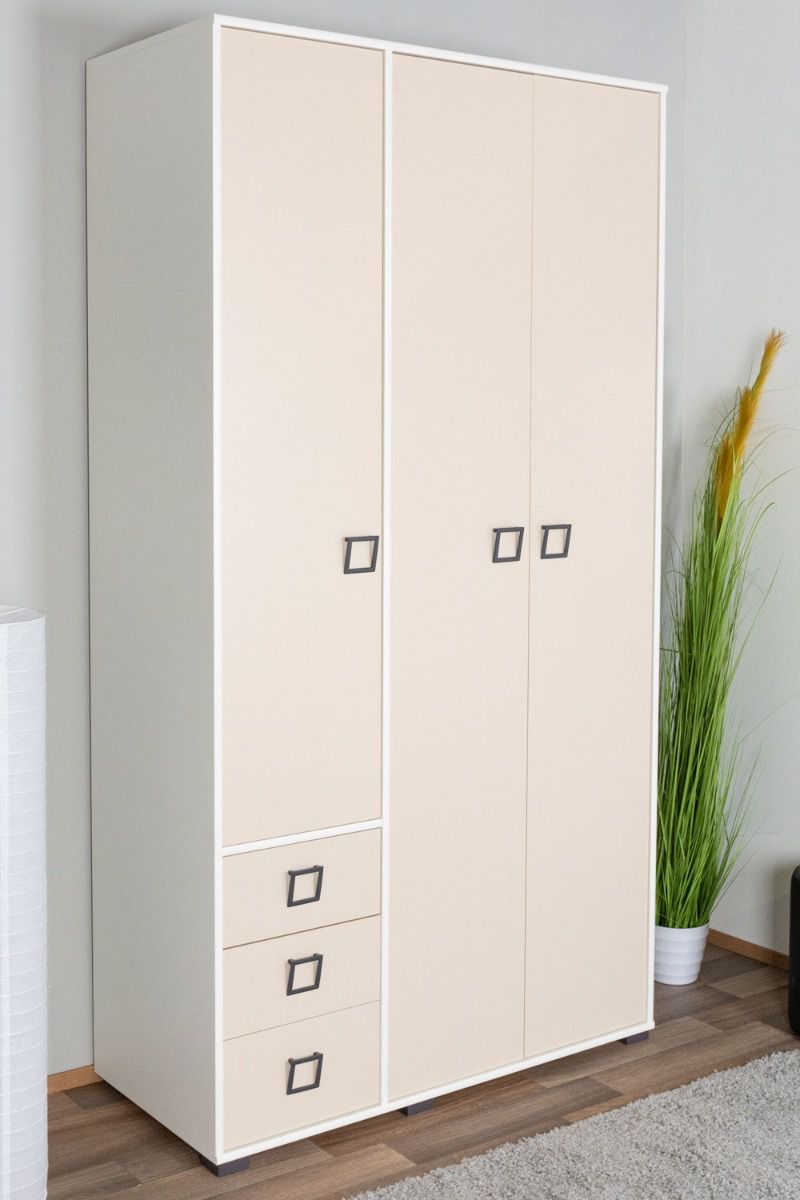 Kinderzimmer - Drehtürenschrank / Kleiderschrank Benjamin 19, Farbe: Weiß / Creme - Abmessungen: 236 x 126 x 56 cm (H x B x T)