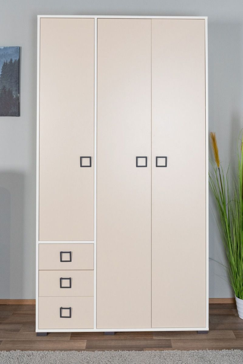 Drehtürenschrank / Kleiderschrank 19, Farbe: Weiß / Creme - Abmessungen: 236 x 126 x 56 cm (H x B x T)