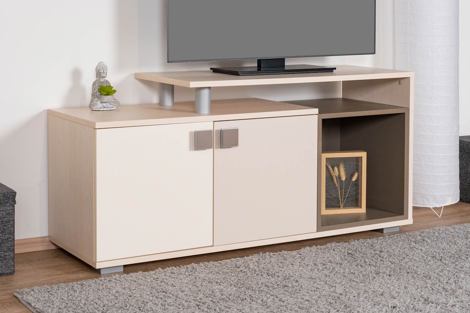 TV - Unterschrank Matthias 04, Farbe: Creme / Cappuccino - Abmessungen: 58 x 121 x 41 cm (H x B x T)