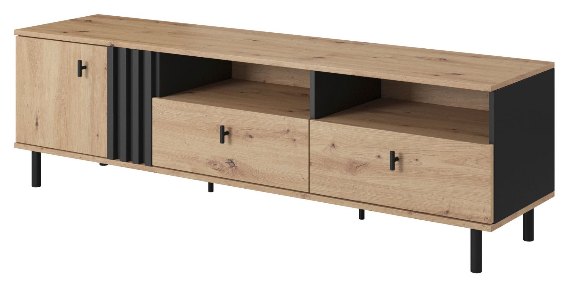 TV-Unterschrank Gardane 02, Farbe: Eiche / Anthrazit - Abmessungen: 49 x 165 x 40 cm (H x B x T)