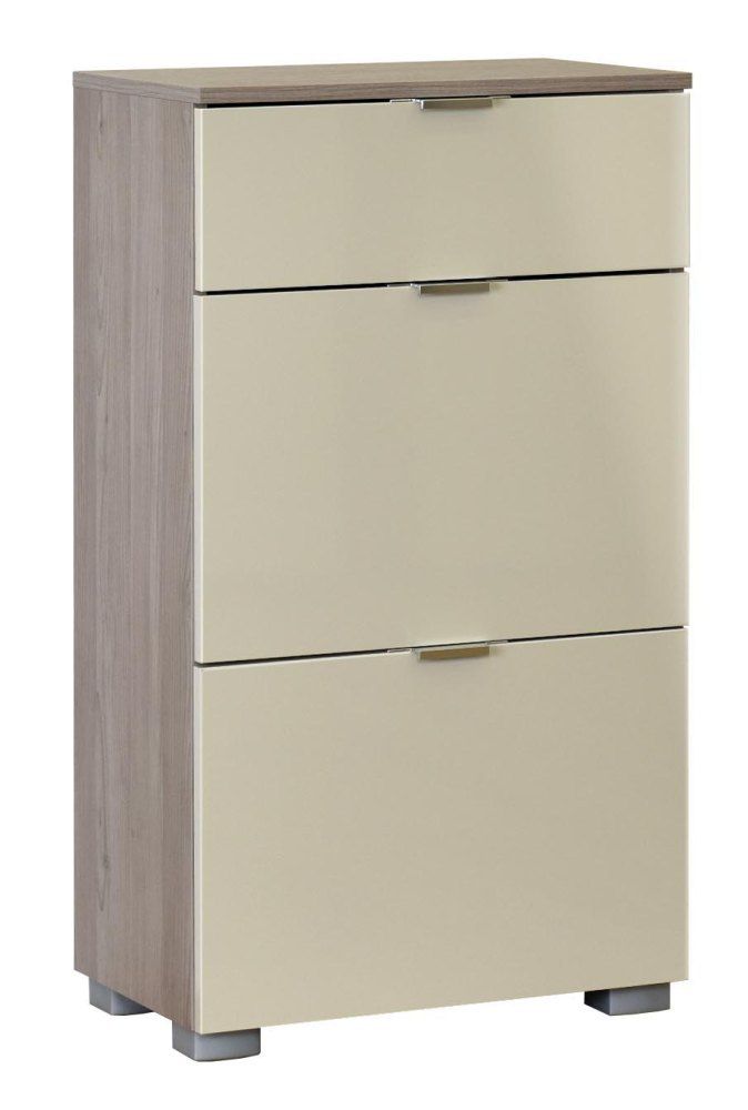 Schuhschrank Sabadell 08, Farbe: Eiche / Beige Hochglanz - 108 x 60 x 38 cm (H x B x T)