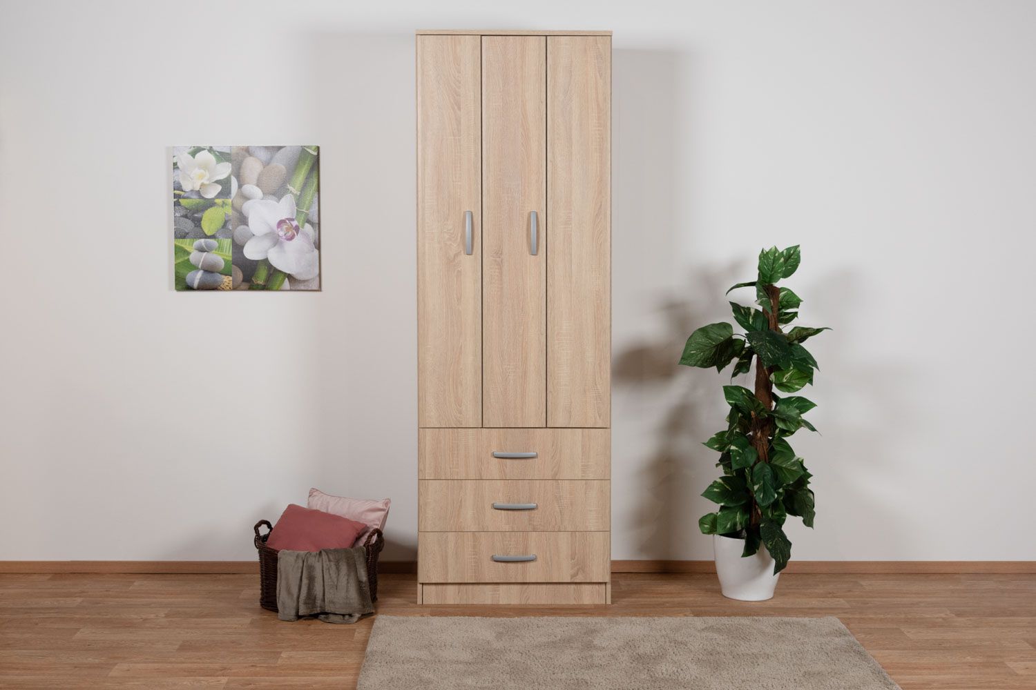 Drehtürenschrank / Kleiderschrank Muros 05, Farbe: Eiche Braun - 222 x 75 x 52 cm (H x B x T)