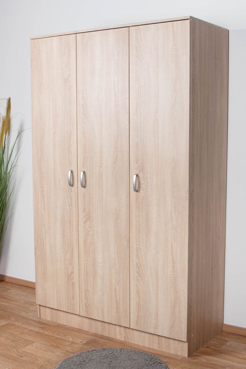 Drehtürenschrank / Kleiderschrank Sidonia 04, Farbe: Eiche Braun - 200 x 123 x 53 cm (H x B x T)