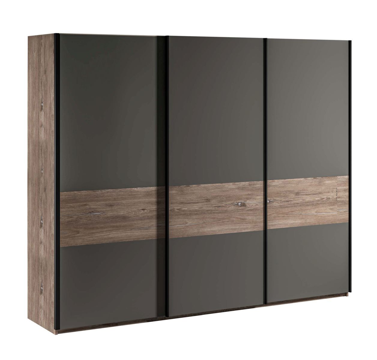 Schiebetürenschrank / Kleiderschrank Albondon 03, Farbe: Eiche / Anthrazit - Abmessungen: 222 x 269 x 64 cm (H x B x T)