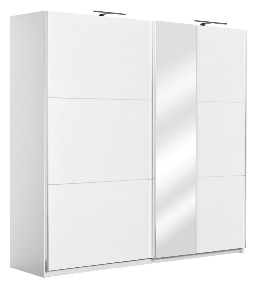 Schiebetürenschrank / Kleiderschrank Sabadell 12, Farbe: Weiß / Weiß Hochglanz - 222 x 229 x 64 cm (H x B x T)