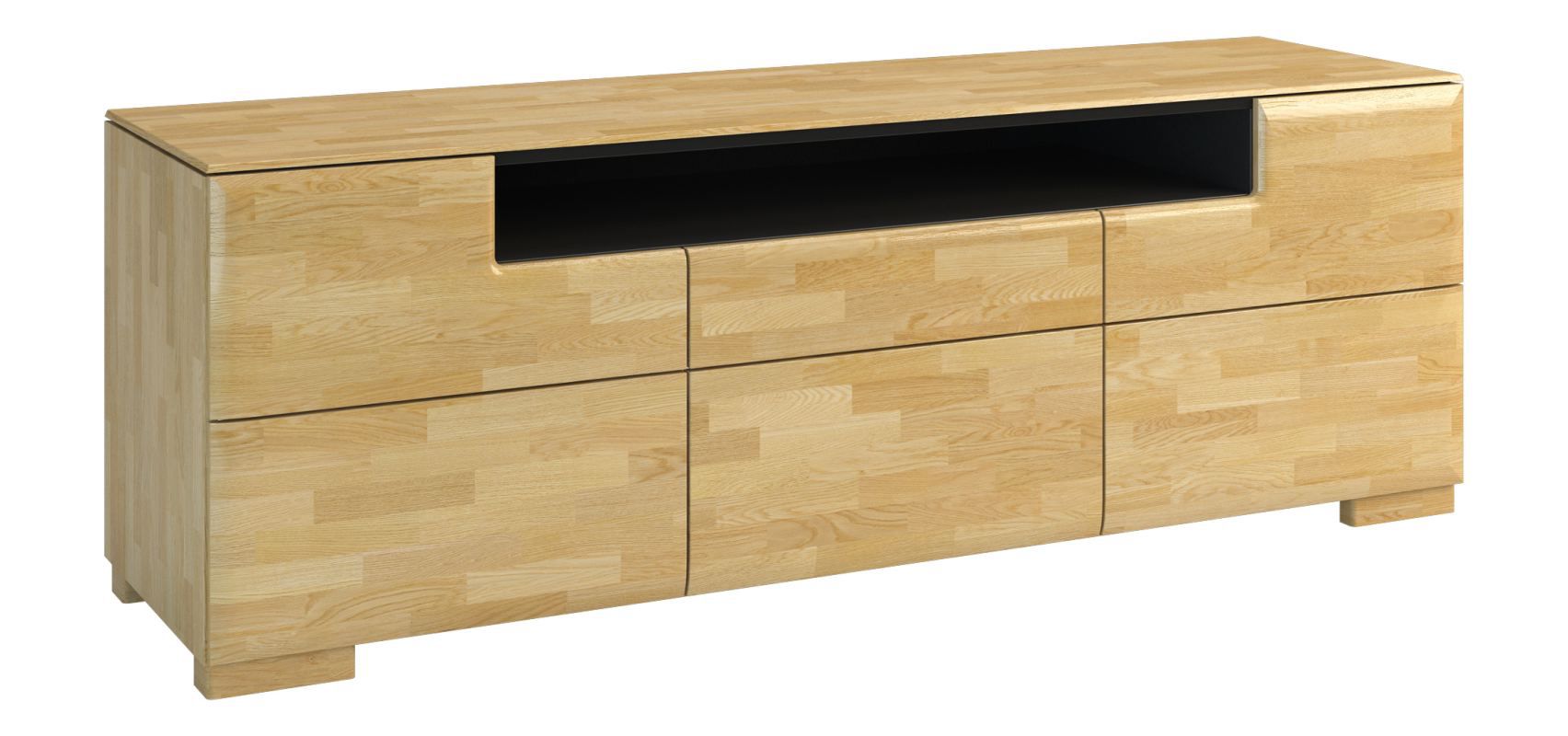 TV-Schrank "Lipik" 09, Farbe: Eiche / Schwarz, teilmassiv - Abmessungen: 62 x 182 x 50 cm (H x B x T)