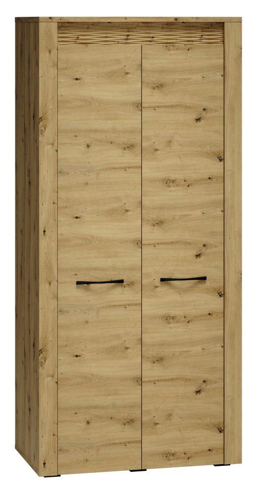 Drehtürenschrank / Kleiderschrank Glostrup 01, Farbe: Eiche - Abmessungen: 200 x 92 x 55 cm (H x B x T), mit 2 Türen und 5 Fächern