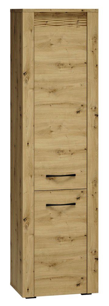 Schrank Glostrup 02, Farbe: Eiche - Abmessungen: 200 x 55 x 40 cm (H x B x T), mit 2 Türen und 5 Fächern