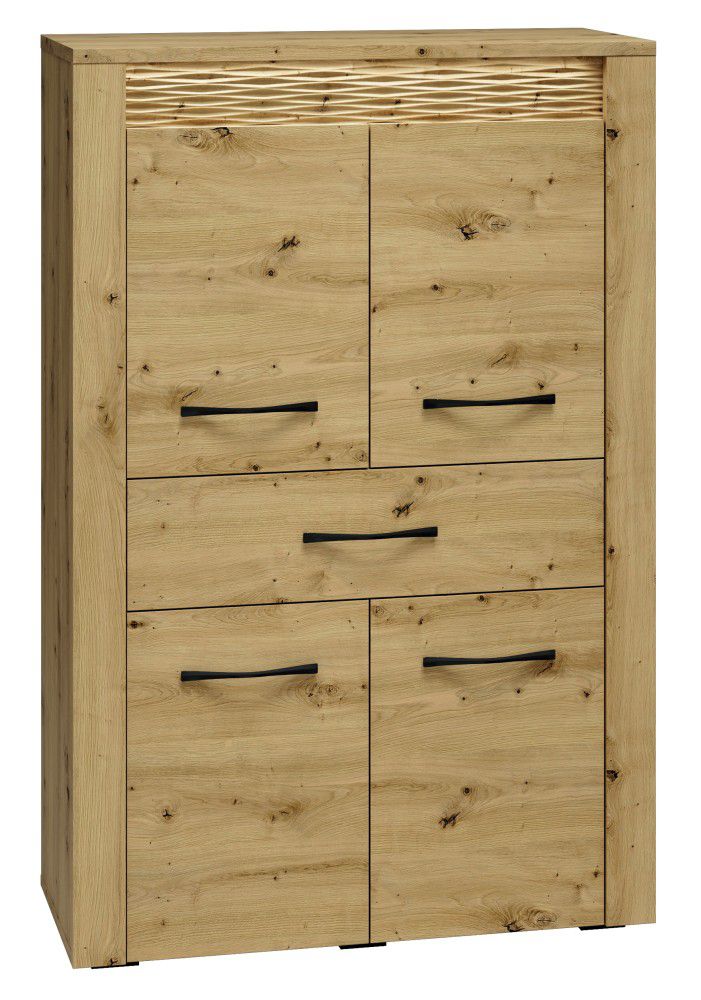 Schrank Glostrup 06, Farbe: Eiche - Abmessungen: 140 x 92 x 40 cm (H x B x T), mit 4 Türen, 1 Schublade und 4 Fächern