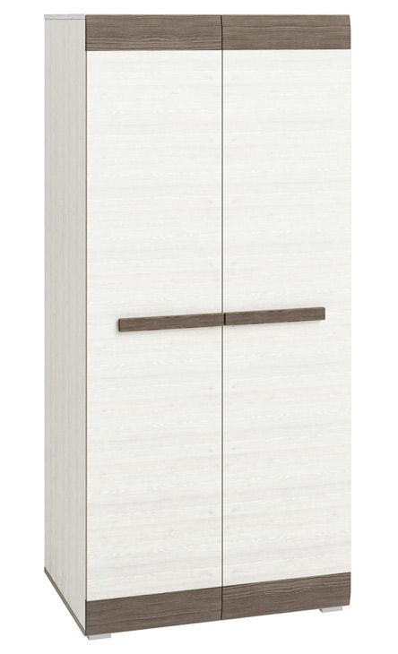 Drehtürenschrank / Kleiderschrank Knoxville 01, Farbe: Kiefer Weiß / Grau - Abmessungen: 202 x 92 x 65 cm (H x B x T), mit 2 Türen und 6 Fächern