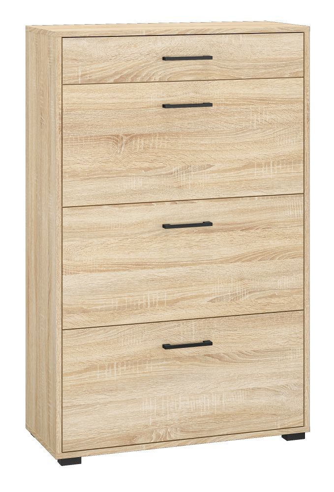 Schuhschrank Vacaville 15, Farbe: Sonoma Eiche hell - Abmessungen: 126 x 80 x 34 cm (H x B x T), mit 3 Türen, 1 Schublade und 6 Fächern