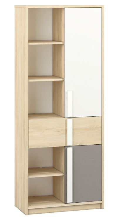 Jugendzimmer - Schrank Greeley 03, Farbe: Buche / Weiß / Platingrau - Abmessungen: 199 x 80 x 40 cm (H x B x T), mit 2 Türen, 1 Schublade und 10 Fächern