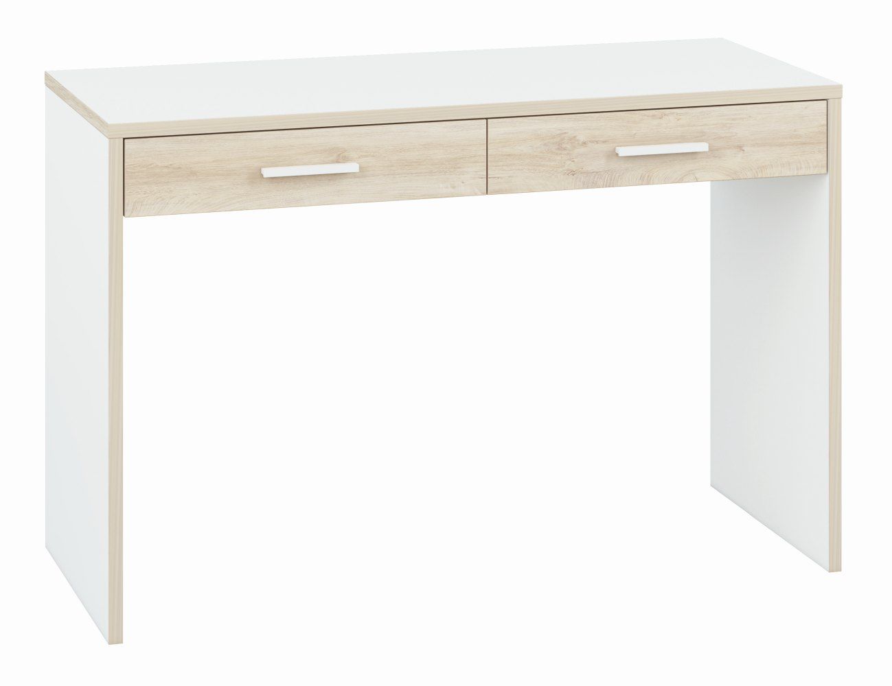 Jugendzimmer - Schreibtisch Forks 07, Farbe: Eiche / Weiß - Abmessungen: 79 x 120 x 51 cm (H x B x T), mit 2 Schubladen