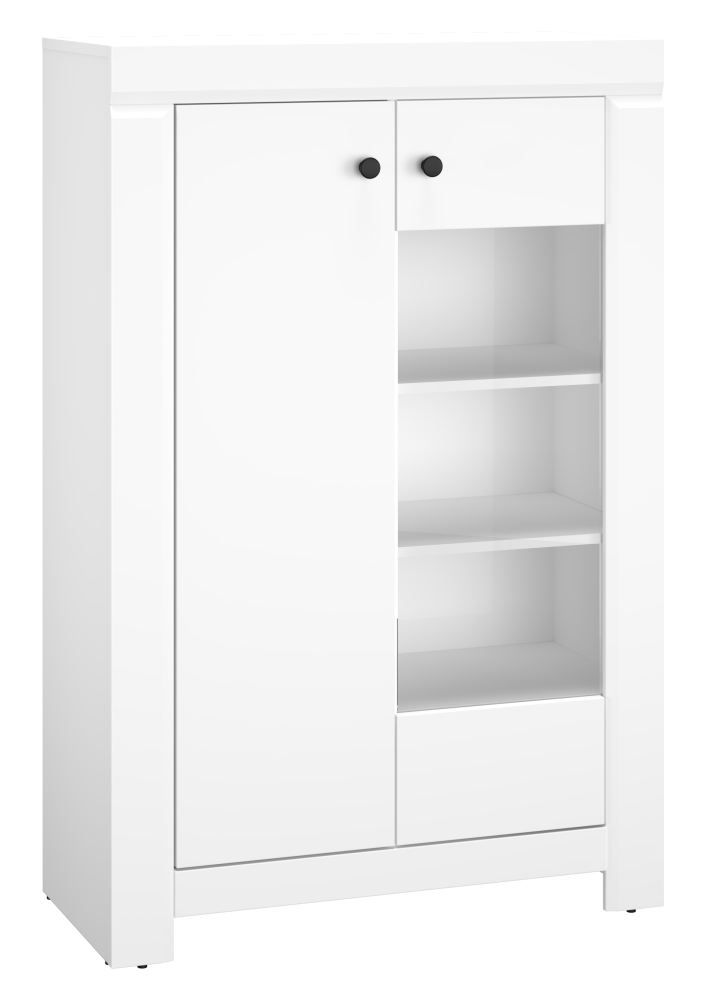 Vitrine Orivesi 07, Farbe: Weiß - Abmessungen: 140 x 92 x 42 cm (H x B x T), mit 2 Türen und 8 Fächern