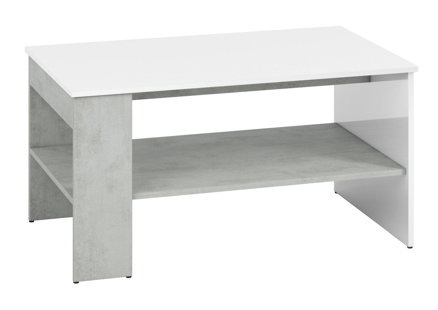 Couchtisch Antioch 10, Farbe: Weiß Glanz / Hellgrau - Abmessungen: 100 x 60 x 52 cm (B x T x H)