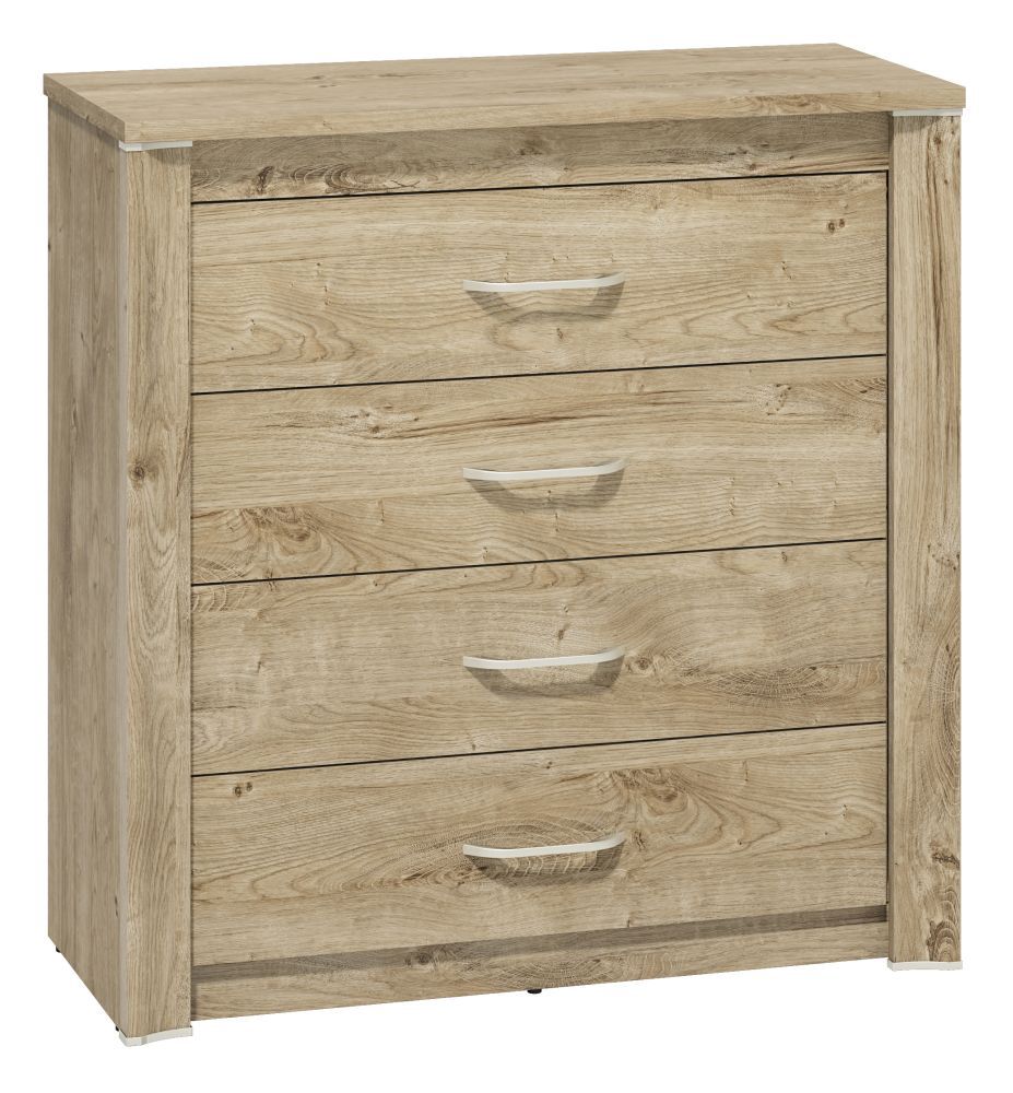 Kommode Brovst 09, Farbe: Eiche - Abmessungen: 94 x 92 x 40 cm (H x B x T), mit 4 Schubladen