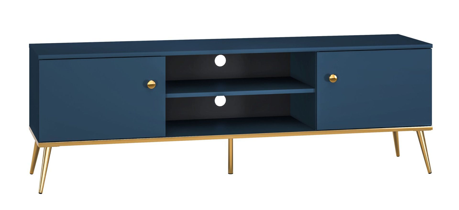 TV-Unterschrank Kumpula 05, Farbe: Dunkelblau - Abmessungen: 54 x 160 x 40 cm (H x B x T), mit 2 Türen und 4 Fächern