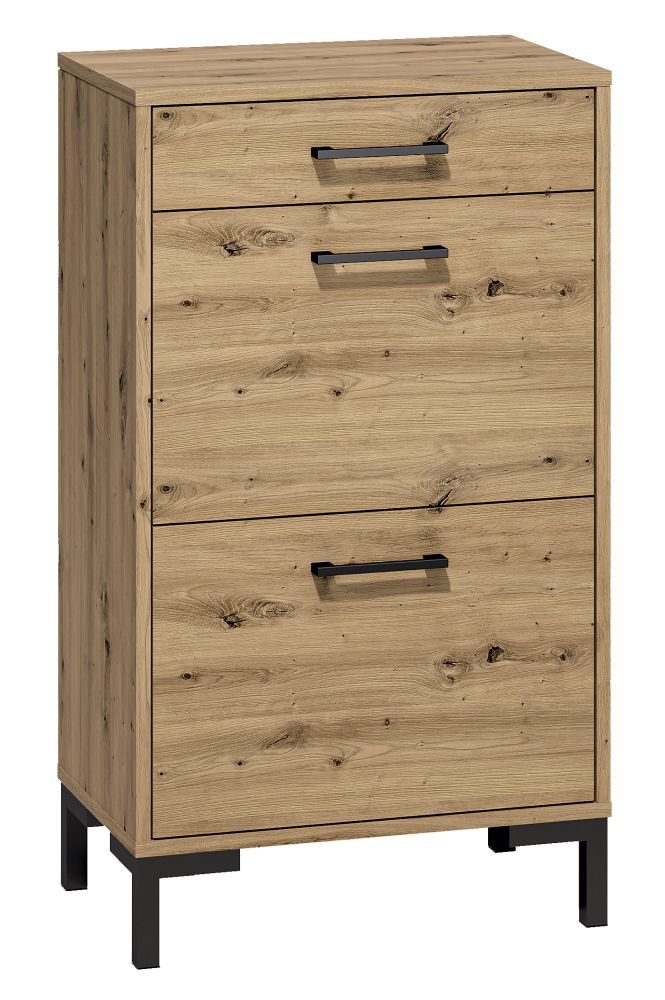 Schuhschrank Pandrup 02, Farbe: Eiche - Abmessungen: 94 x 55 x 34 cm (H x B x T), mit 2 Türen, 1 Schublade und 4 Fächern