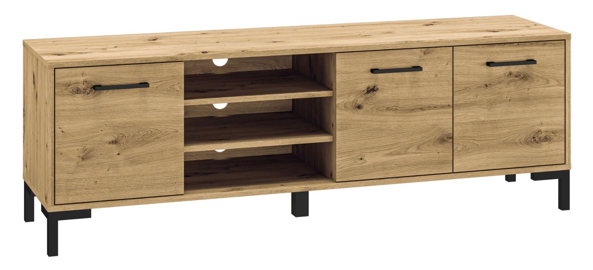 TV-Unterschrank Pandrup 20, Farbe: Eiche - Abmessungen: 52 x 155 x 40 cm (H x B x T), mit 3 Türen und 5 Fächern