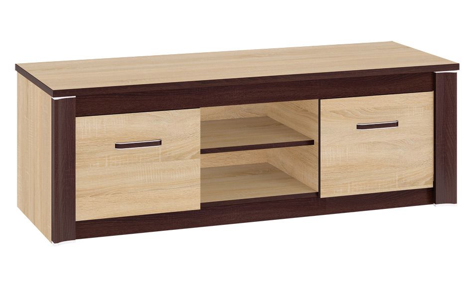 TV-Unterschrank Nogales 14, Farbe: Sonoma Eiche hell / dunkel - Abmessungen: 48 x 138 x 50 cm (H x B x T), mit 2 Türen und 4 Fächern