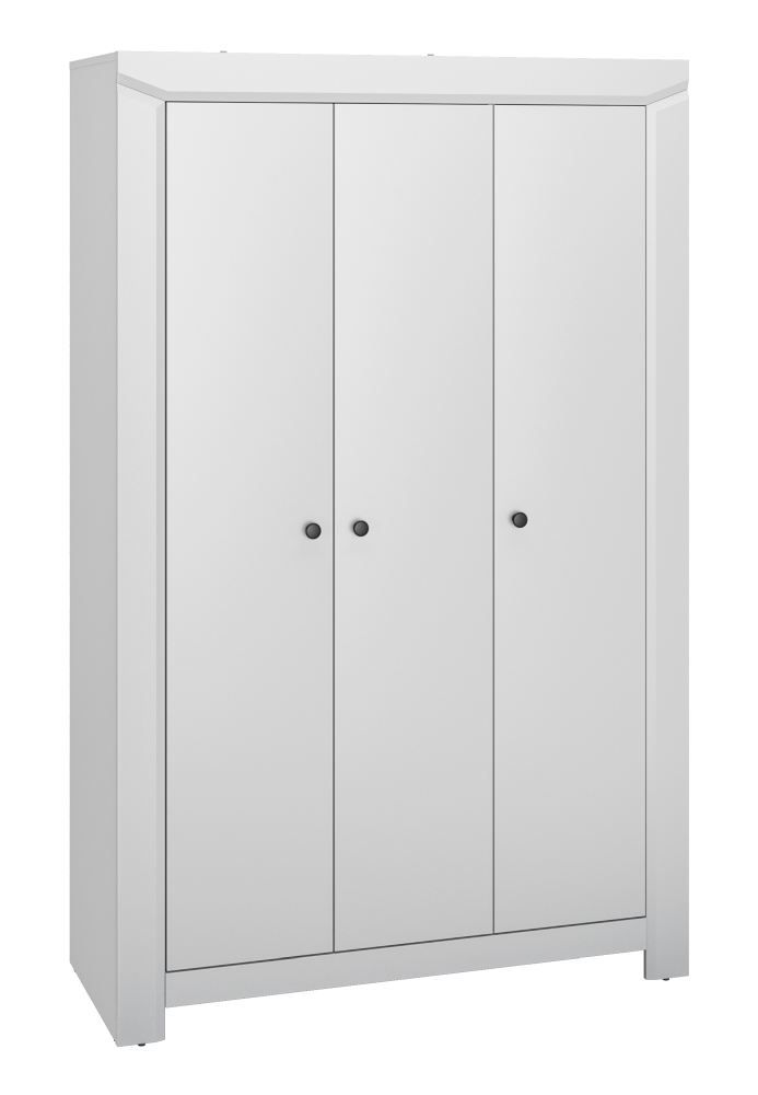 Drehtürenschrank / Kleiderschrank Sastamala 01, Farbe: Silbergrau - Abmessungen: 201 x 127 x 52 cm (H x B x T), mit 3 Türen und 5 Fächern