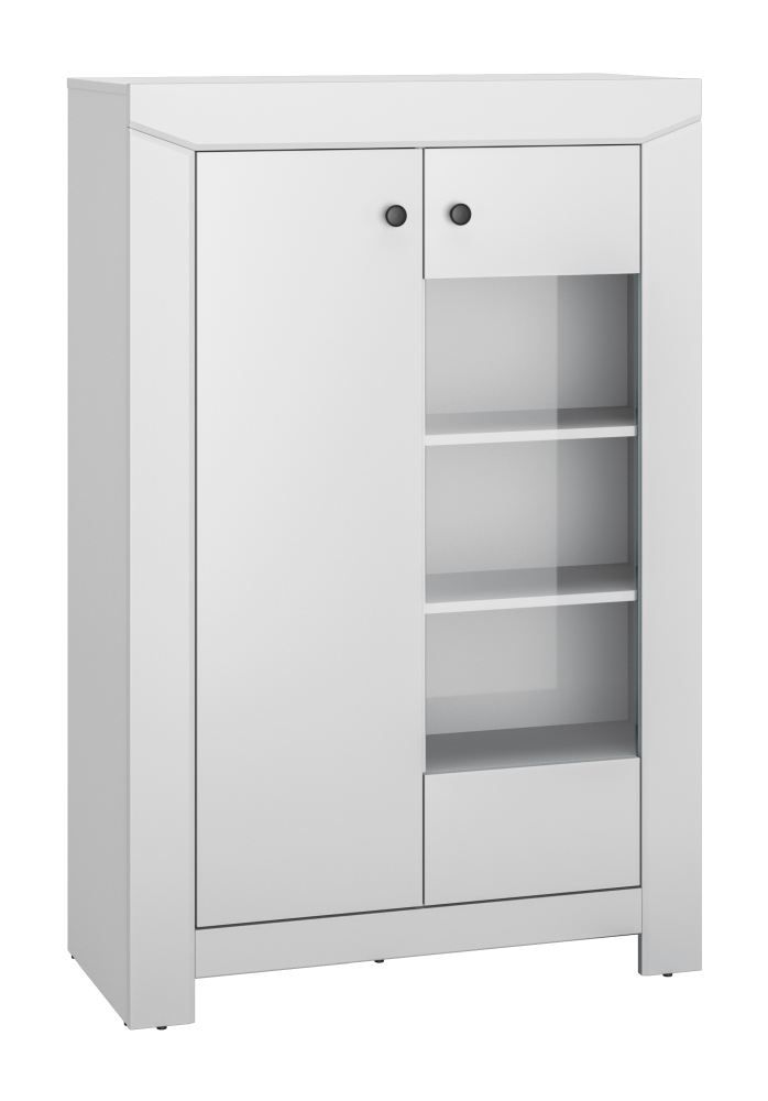 Vitrine Sastamala 15, Farbe: Silbergrau - Abmessungen: 140 x 92 x 42 cm (H x B x T), mit 2 Türen und 8 Fächern