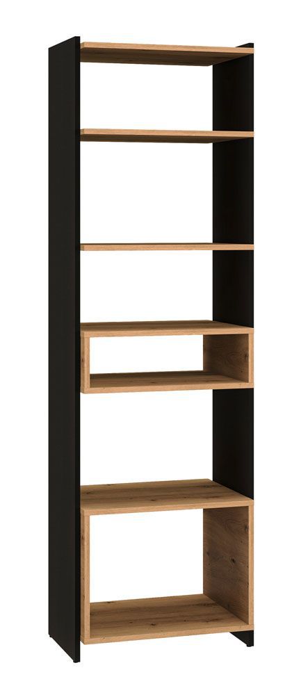 Bücherregal Trezevant 02, Farbe: Eiche Artisan / Schwarz - Abmessungen: 180 x 55 x 40 cm (H x B x T)