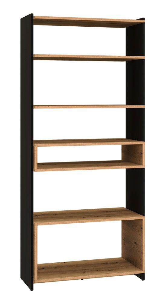 Bücherregal Trezevant 04, Farbe: Eiche Artisan / Schwarz - Abmessungen: 180 x 80 x 40 cm (H x B x T)