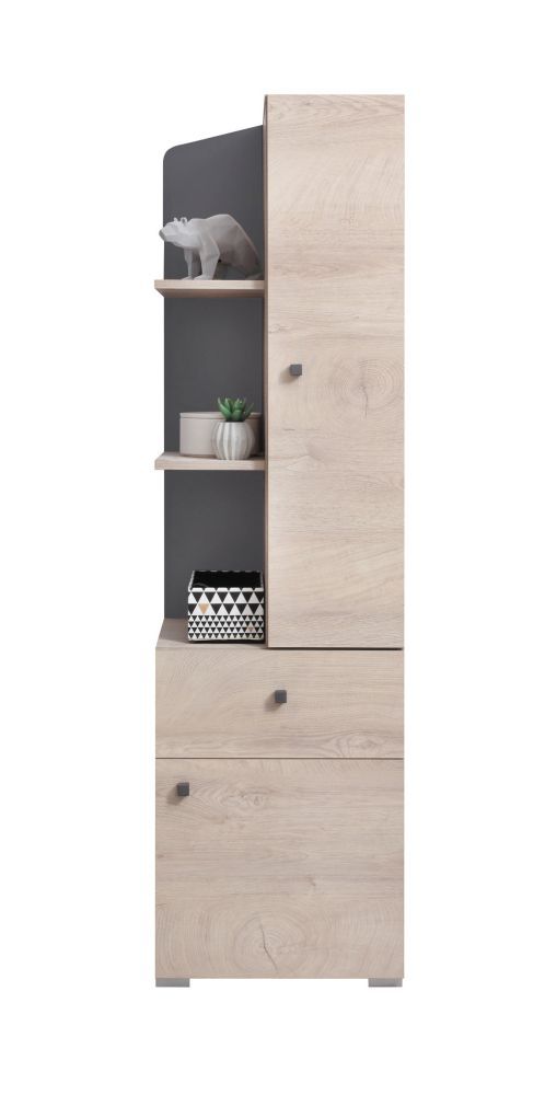 Jugendzimmer - Drehtürenschrank / Kleiderschrank Chiny 07, Farbe: Eiche / Grau - Abmessungen: 160 x 45 x 40 cm (H x B x T)