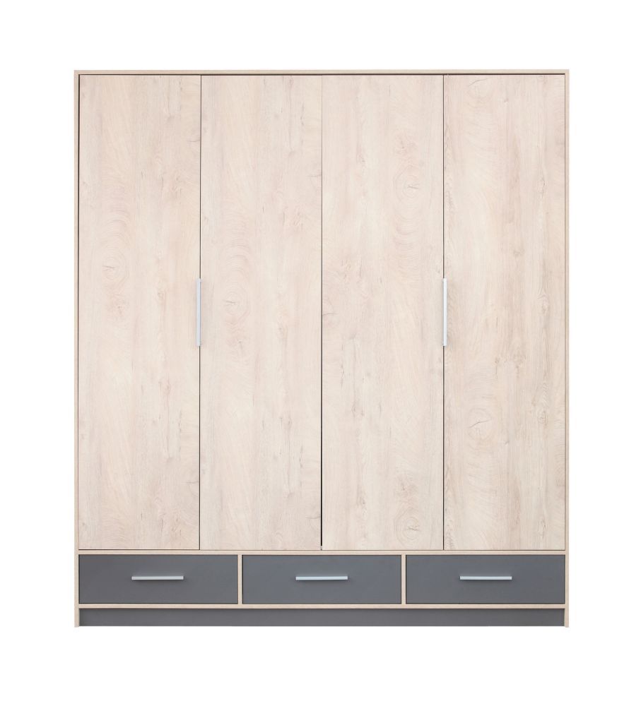 Drehtürenschrank / Kleiderschrank Beerzel 01, Farbe: Eiche / Grau - Abmessungen: 230 x 204 x 60 cm (H x B x T)