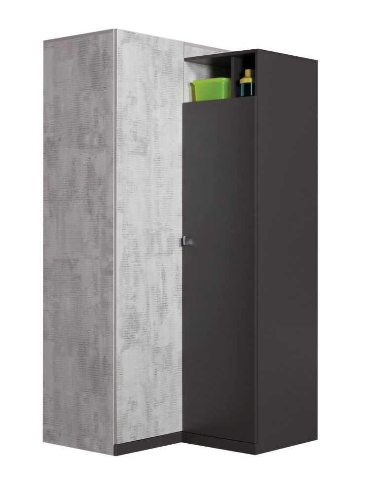 Jugendzimmer Drehtürenschrank / Eckschrank Ohey 02, Farbe: Dunkelgrau / Hellgrau - Abmessungen: 195 x 95 x 95 cm (H x B x T)