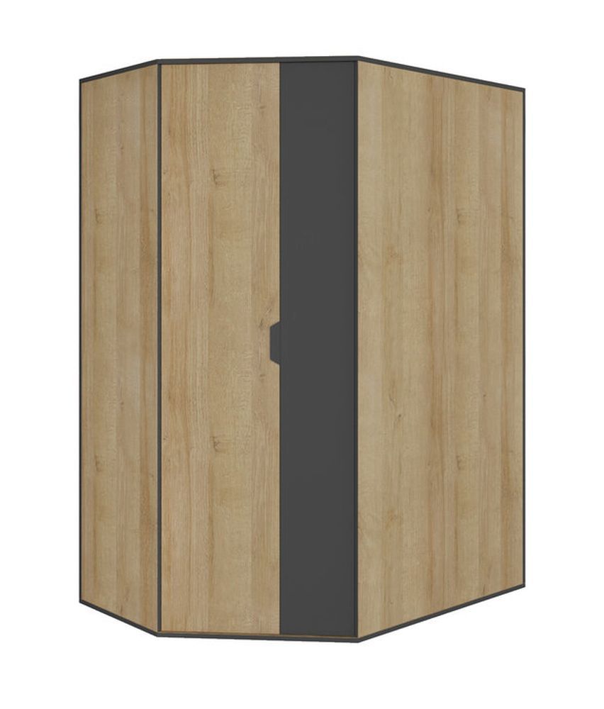 Jugendzimmer Drehtürenschrank / Eckschrank Sprimont 01, Farbe: Grau / Eiche - Abmessungen: 195 x 145 x 95 cm (H x B x T)