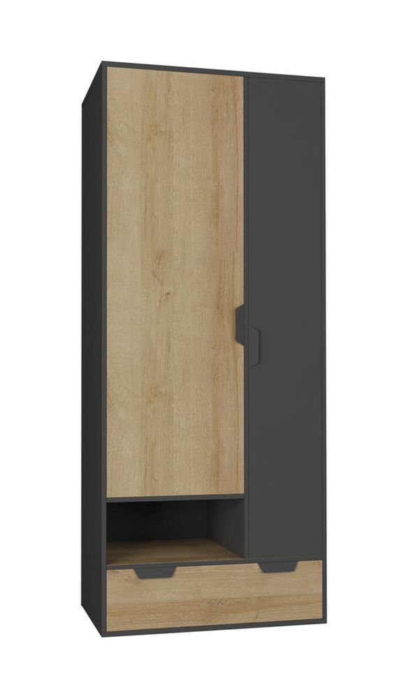 Jugendzimmer Drehtürenschrank / Kleiderschrank Sprimont 02, Farbe: Grau / Eiche - Abmessungen: 195 x 80 x 50 cm (H x B x T)