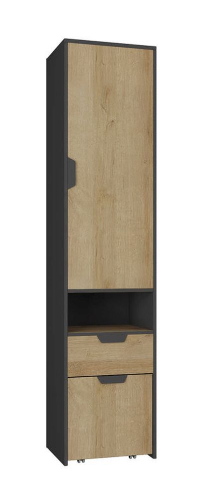 Jugendzimmer Schrank Sprimont 03, Farbe: Grau / Eiche - Abmessungen: 195 x 45 x 40 cm (H x B x T)