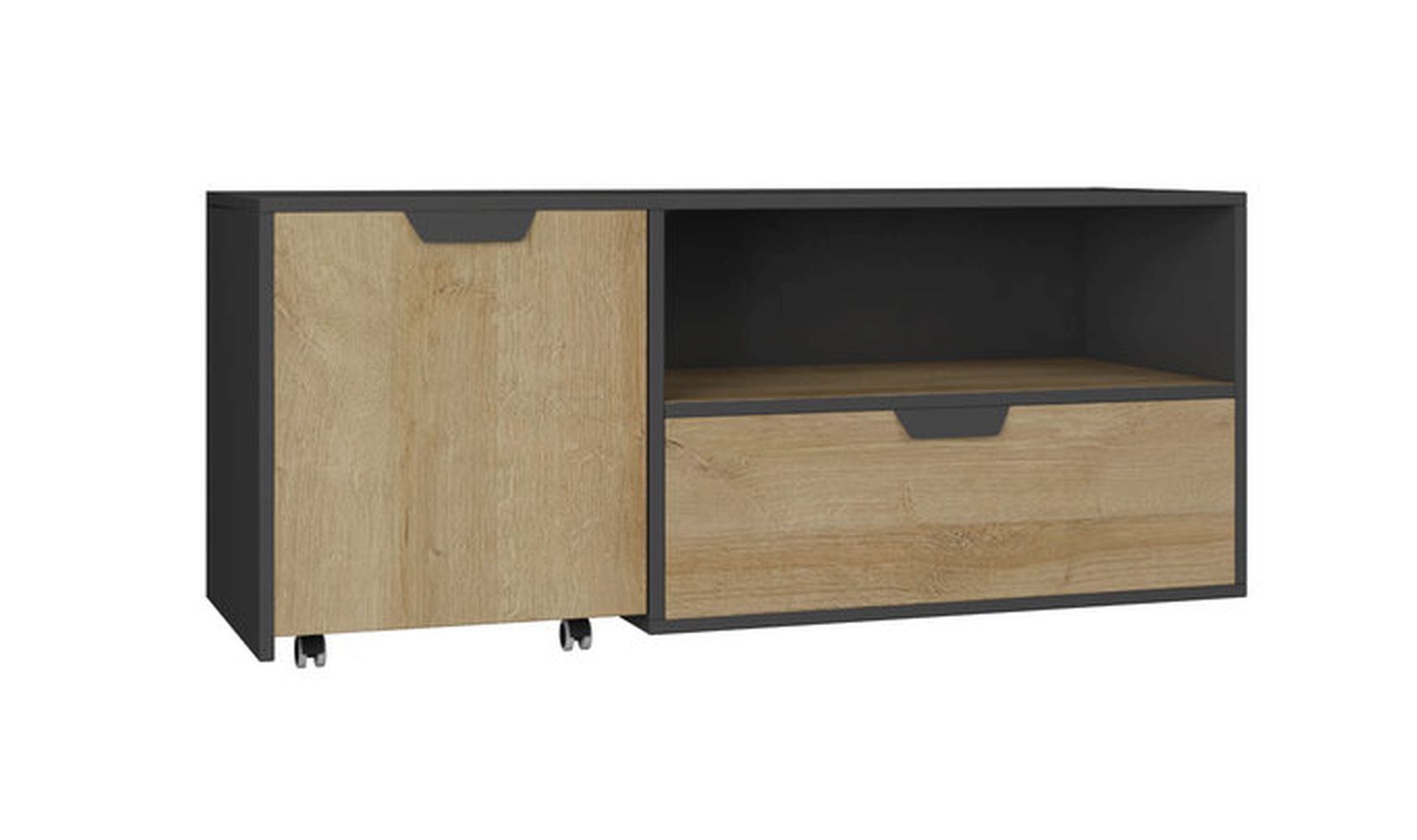 Jugendzimmer TV Unterschrank Sprimont 10, Farbe: Grau / Eiche - Abmessungen: 45 x 120 x 50 cm (H x B x T)