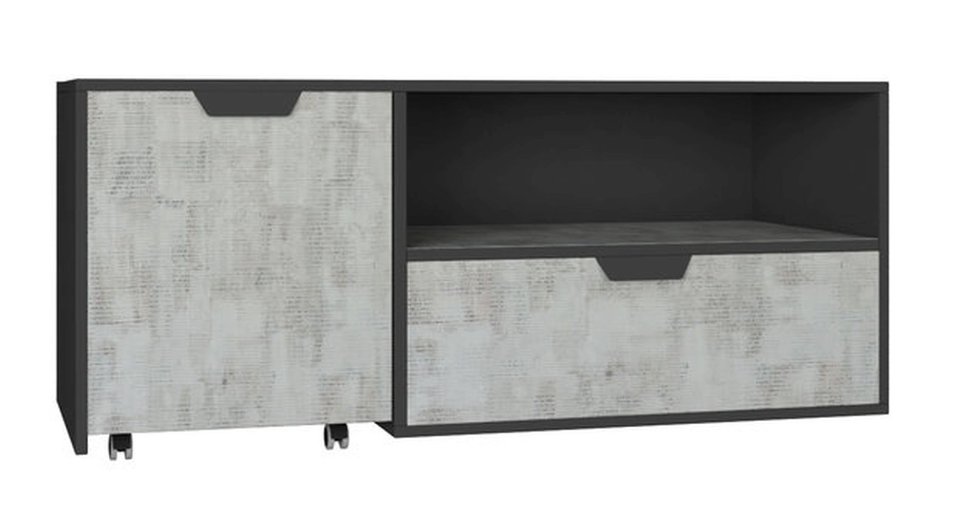 Jugendzimmer TV Unterschrank Sprimont 10, Farbe: Dunkelgrau / Grau - Abmessungen: 45 x 120 x 50 cm (H x B x T)