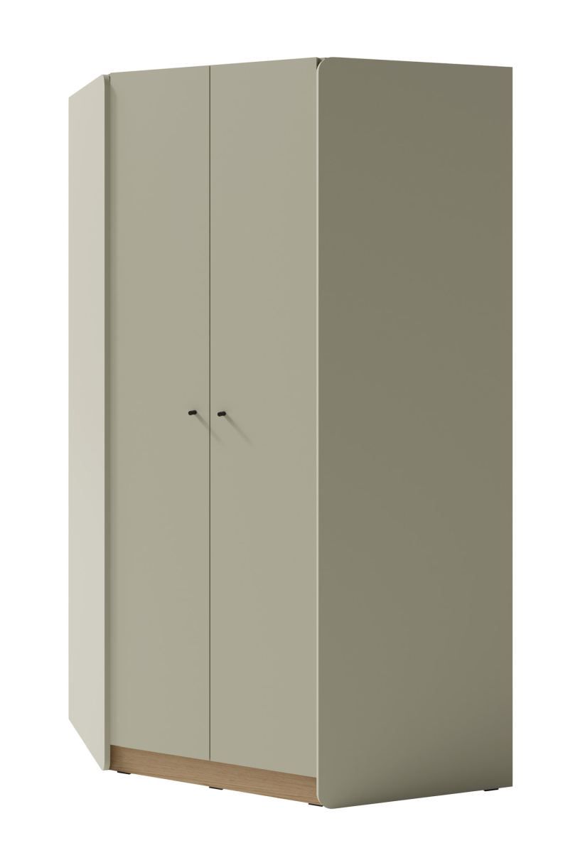 Eckkleiderschrank Sampont 02, Mintgrün / Eiche dunkel, 195 x 95 x 95 cm, mit 10 Fächern und 2 Kleiderstangen, ABS-Kanten, stabil und langlebig