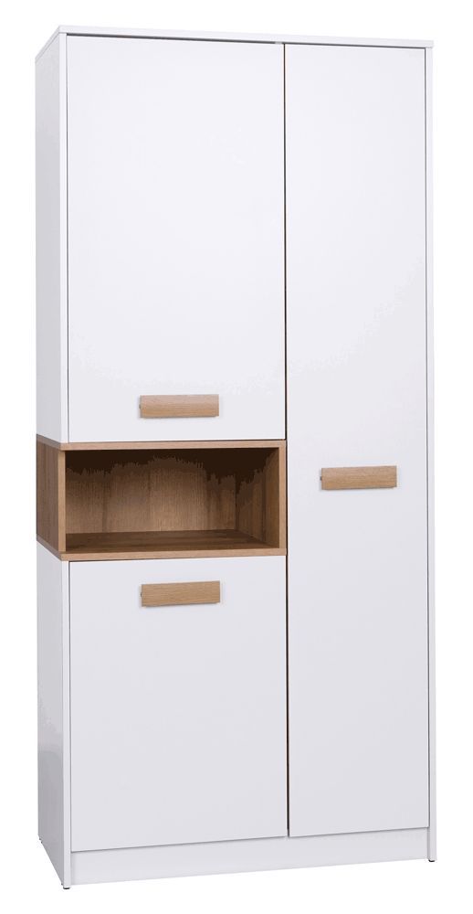 Kleiderschrank mit viel Stauraum Fafe 01, Farbe: Eiche Riviera / Weiß - Abmessungen: 195 x 88 x 54 cm (H x B x T), mit einer Kleiderstange und 8 Fächern