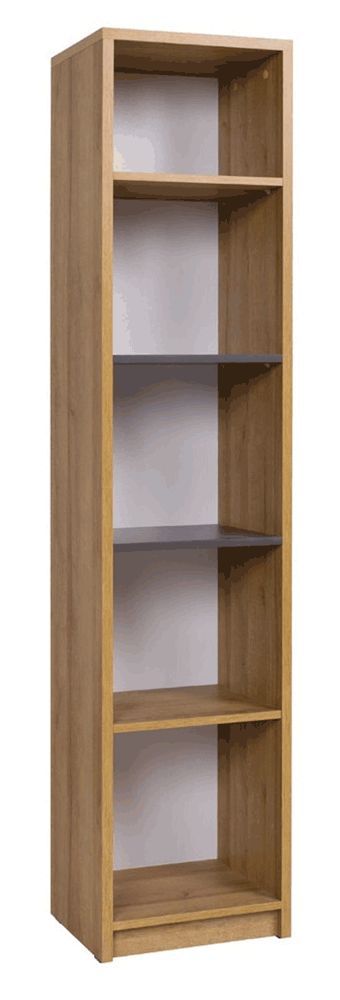 Bücherregal Valbom 02, Farbe: Eiche Riviera / Weiß / Grafit - Abmessungen: 180 x 40 x 35 cm (H x B x T)