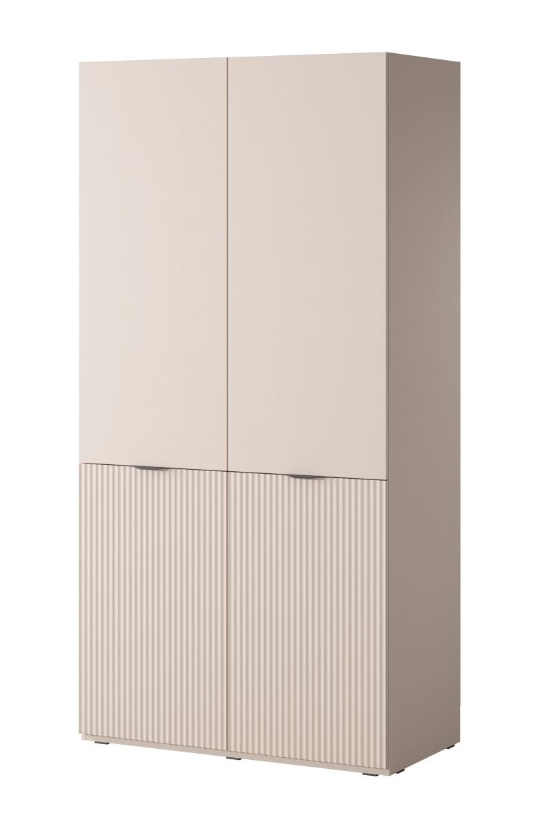 Kleiderschrank Bainton 02, Farbe: Beige, 200 x 101 x 51 cm, 6 Fächer, 2 Kleiderstangen, viel Stauraum, elegantes Design, langlebig