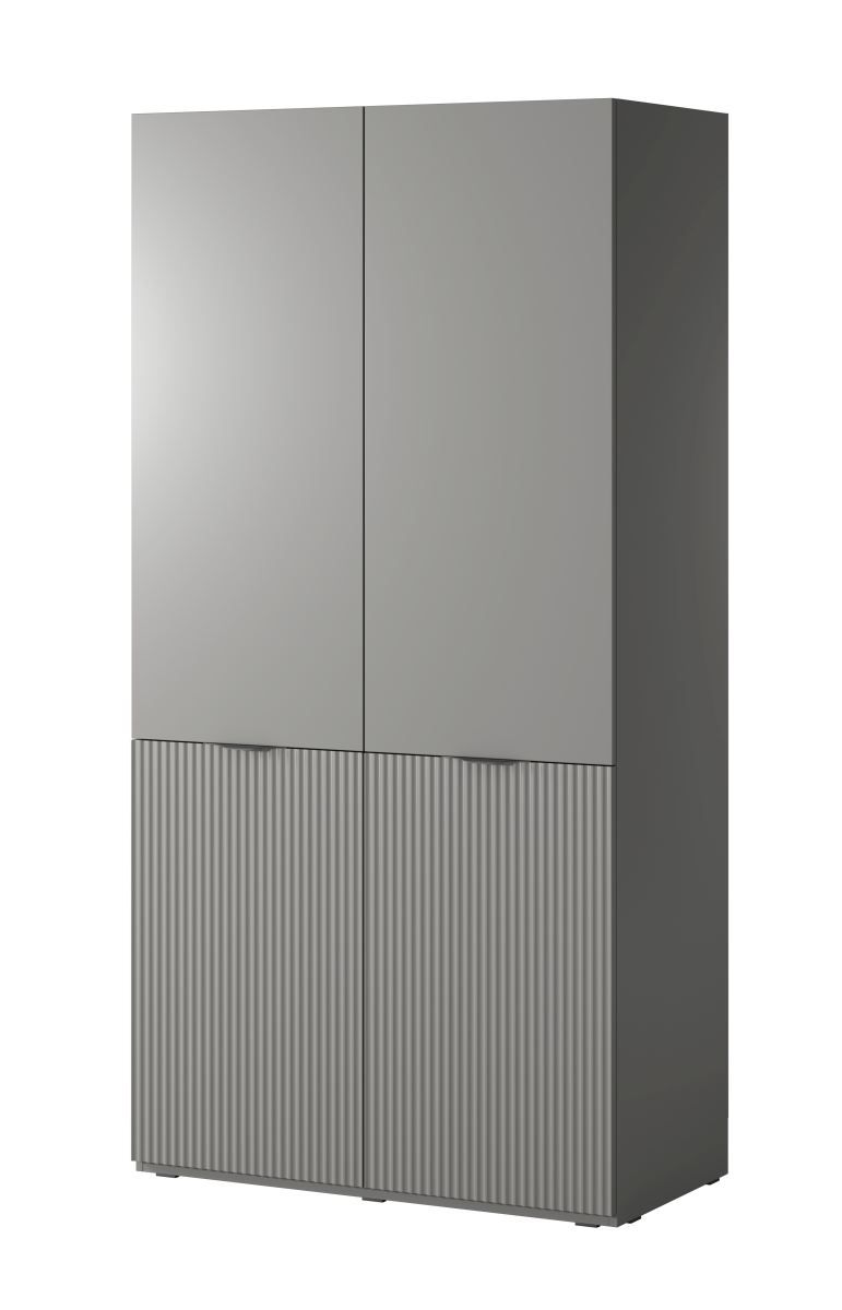 Kleiderschrank Bainton 02, Farbe: Grau, 200 x 101 x 51 cm, 6 Fächer, 2 Kleiderstangen, viel Stauraum, elegantes Design, langlebig