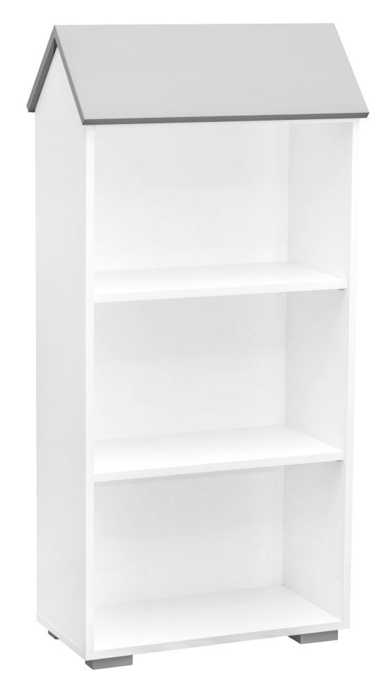 Kinderzimmer - Bücherregal Daniel 02, Farbe: Weiß / Grau - 130 x 62 x 30 cm (H x B x T)