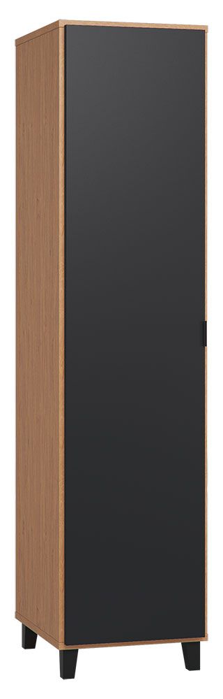 Drehtürenschrank / Kleiderschrank Leoncho 12, Farbe: Eiche / Schwarz - Abmessungen: 195 x 47 x 57 cm (H x B x T)