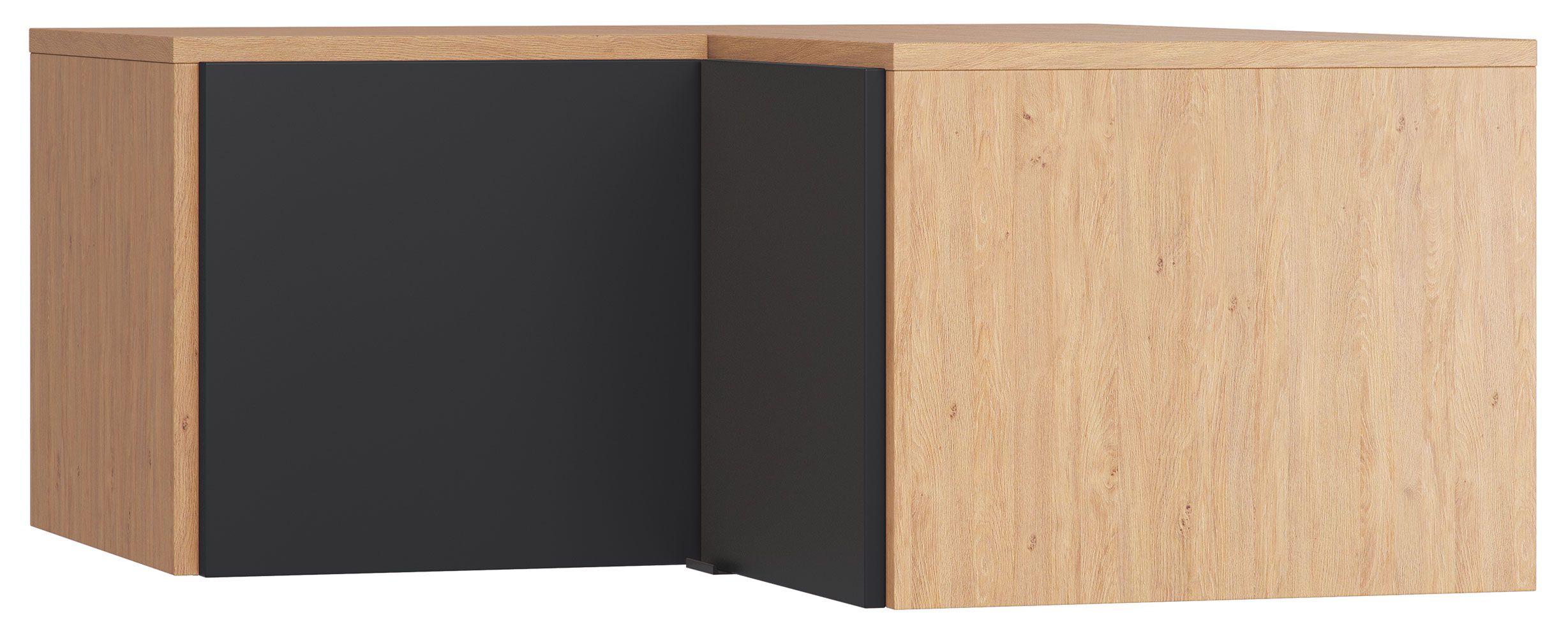 Aufsatz für Eckkleiderschrank Leoncho 14, Farbe: Eiche / Schwarz - Abmessungen: 45 x 102 x 104 cm (H x B x T)